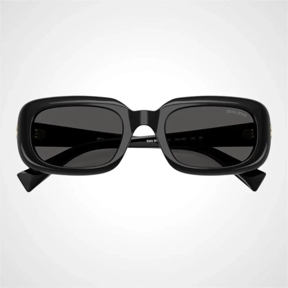 New MIU MIU Sunglasses Black Rectangle Reverie Womens Gray Lens Authentic